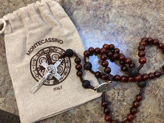 Black lava rosary; Monte Cassino
