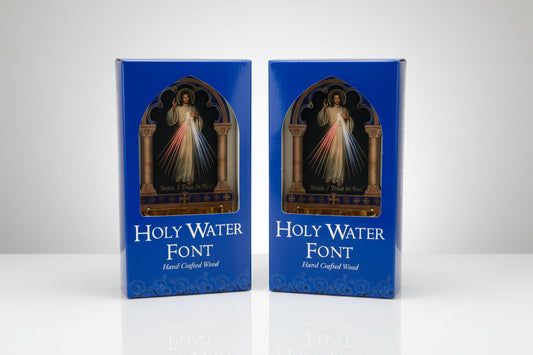 Laser wood holy water font Divine Mercy