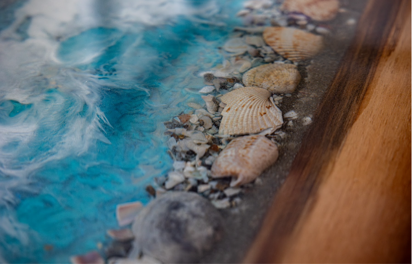 48" by 24" Resin and Wood Coffee Table