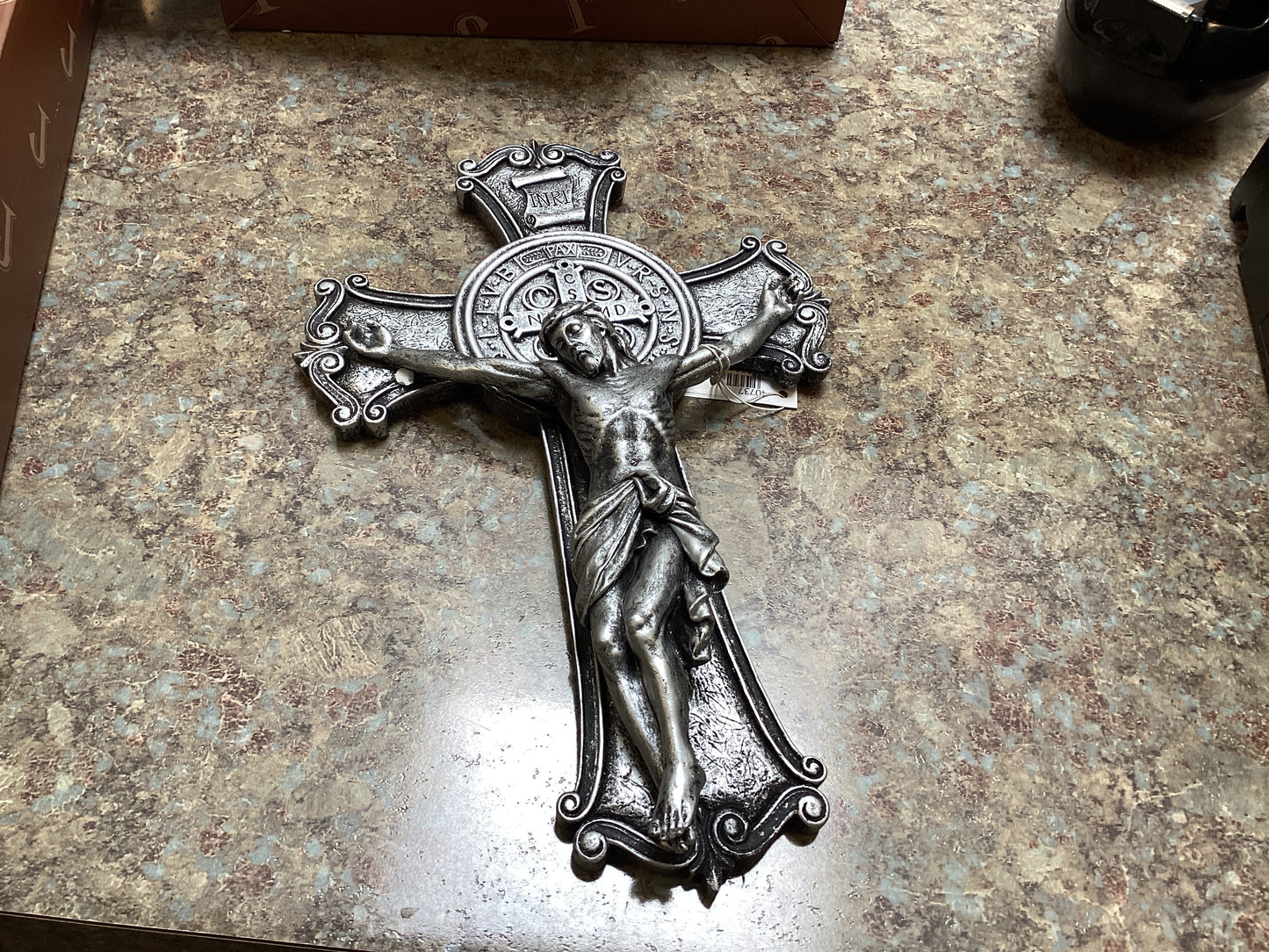 10.25”H St Benedict Silver Crucifix