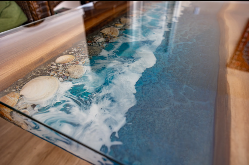 48" by 24" Resin and Wood Coffee Table