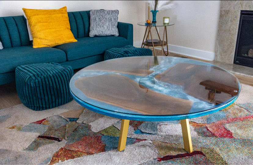 48" by 24" Resin and Wood Coffee Table