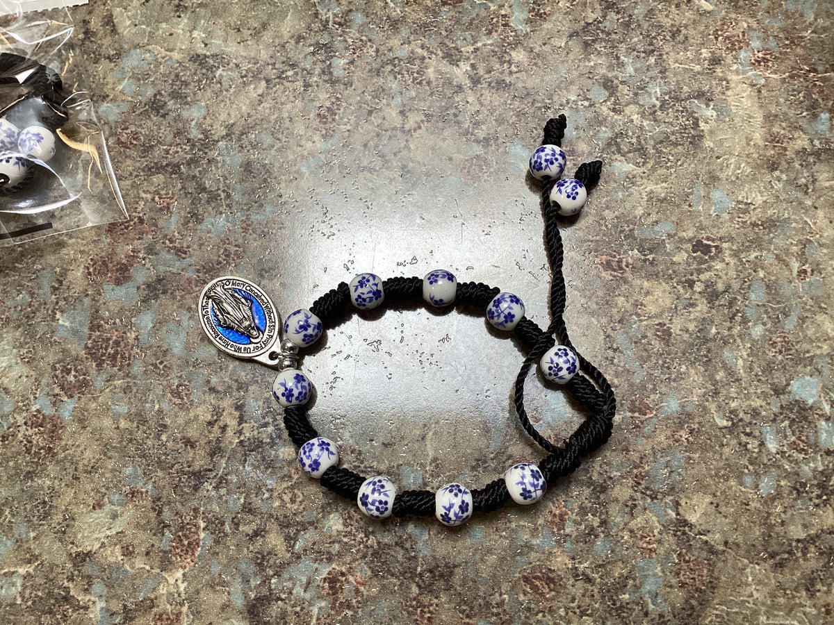 Miraculous medal blue floral rosary bracelet