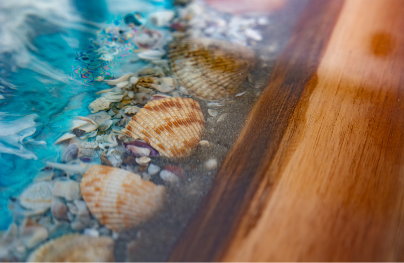 48" by 24" Resin and Wood Coffee Table