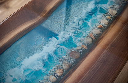 48" by 24" Resin and Wood Coffee Table