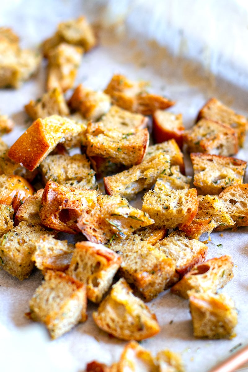 Italian Herb and Parmesan Sourdough Croutons